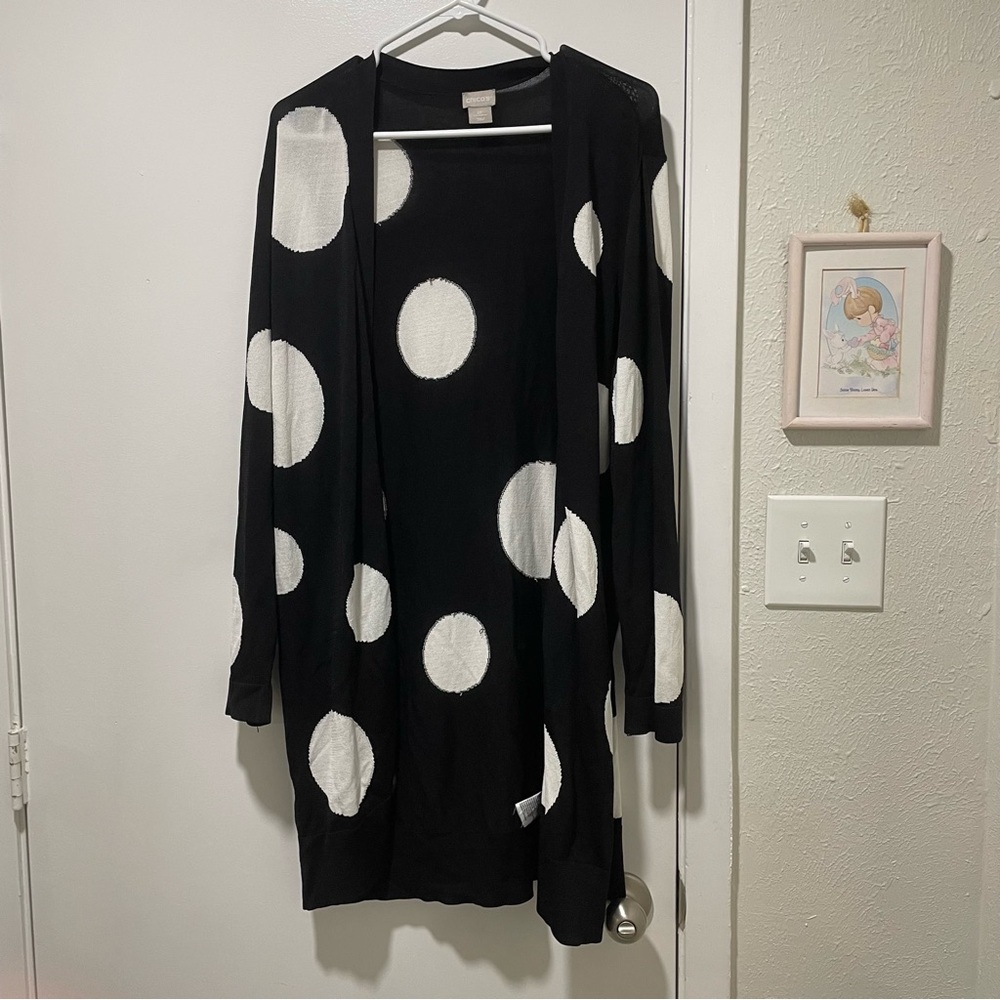 Chico’s Women’s Black and White Polkadot Cardigan - Picture 1 of 6
